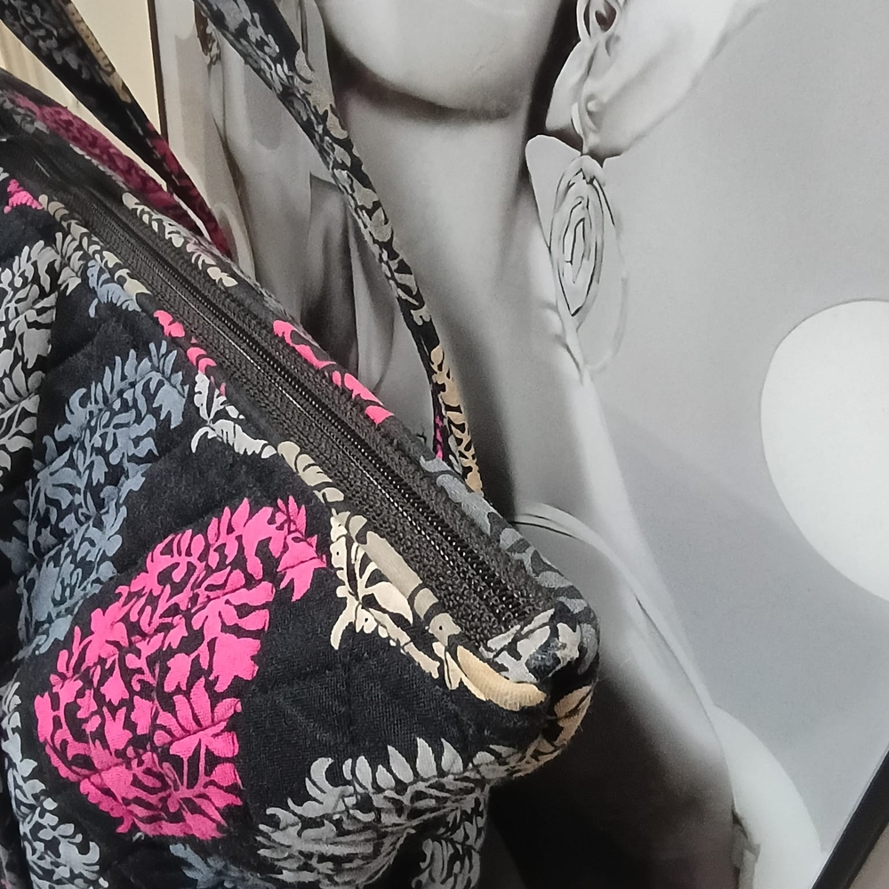 Vera Bradley Black and Pink Leaf Pattern Tote - Picture 11 of 13